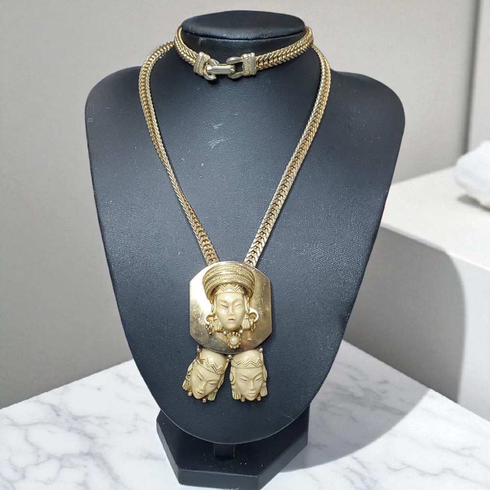 SELRO SELINI Vintage Asian Princess Mask Lariat Slider Necklace